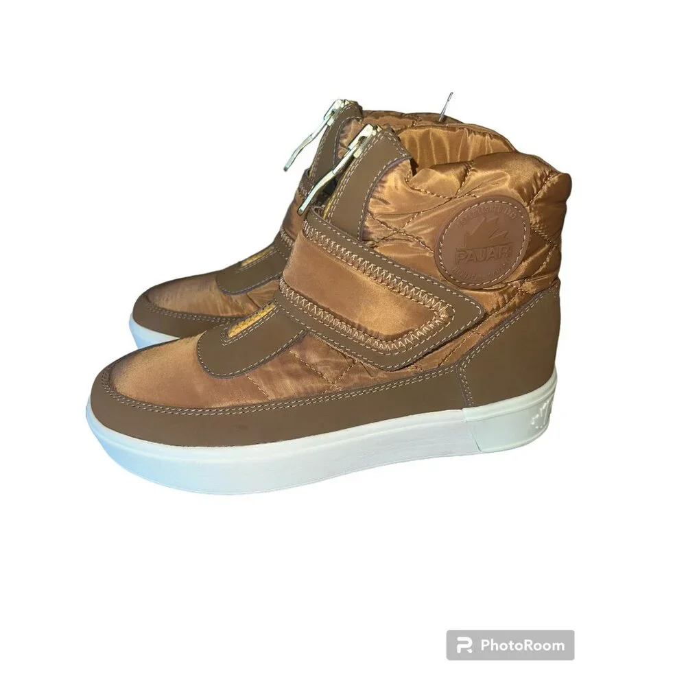 Pajar Canadian Gala Waterproof Zip Front Booties Tan/Gold Size 7.5